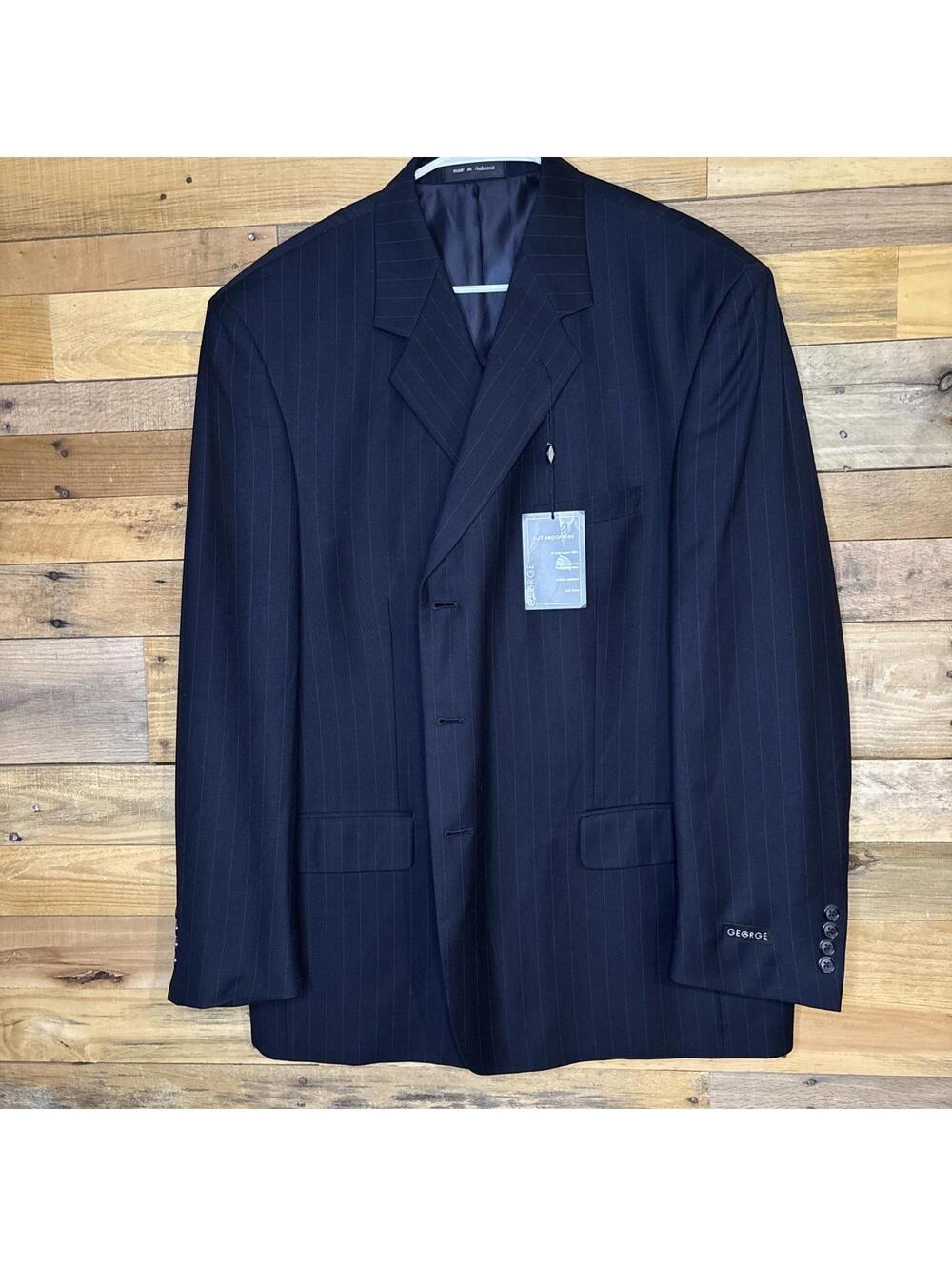George Suit Jacket Men 46R Navy Pinstripe NWT 3 Button Professional, Wedding